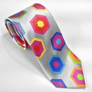 White Multi-color Geometric Lawrence Ivey Silk Tie